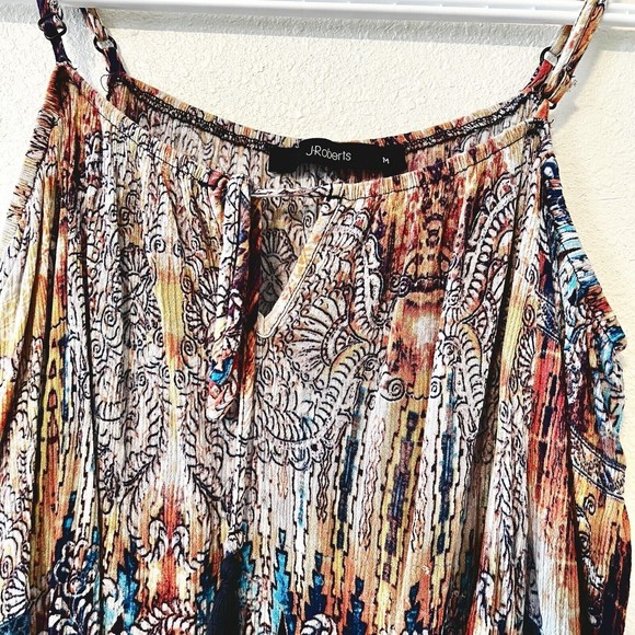 J Roberts Medium Gauze Long Sleeve Boho Hippie Festival Cold Shoulder Top - Picture 4 of 11